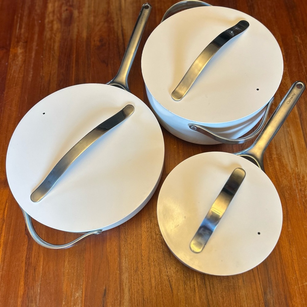 Caraway 6 Piece Cream Cookware One Pot And Two Pans With Lids